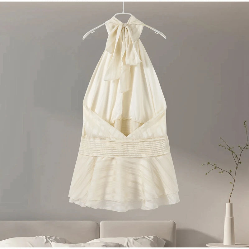 Sexy Halter Ruffles Mini Dress Women Lace Up Sleeveless Backless Beach Party Dresses 2026 Summer Fashion Vacation Lady Robe