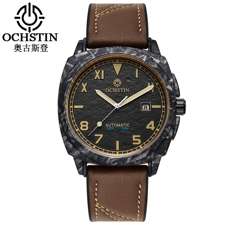 OCHSTIN Men's Automatic Mechanical Movement Watches Man Leather Strap Wristwatch Waterproof Master Series Luminous Hand Watch
