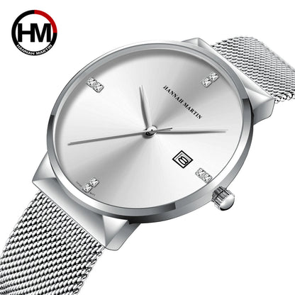 Japanese Original Quartz Movement Watch Luxury Rhinestone 40mm Blue Black Business Style Casual Fashion Stainless Steel Watches