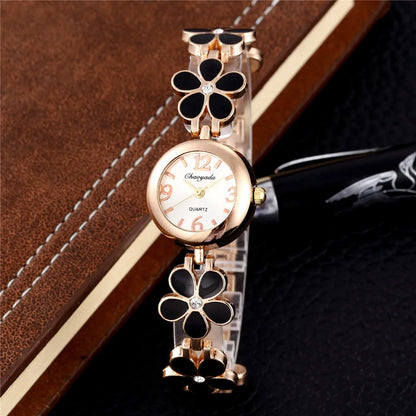 Top Brand Luxury Women's Watches Fashion Flower Bracelet Rose Gold Ladies Quartz Wristwatch Elegant Female Clock montre femme