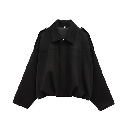 KONDALA Casual Soft Martini Green Bomber Jackets Women Long Lantern Sleeve Oversized Autumn Winter Coats Fashion 2025 Outwears