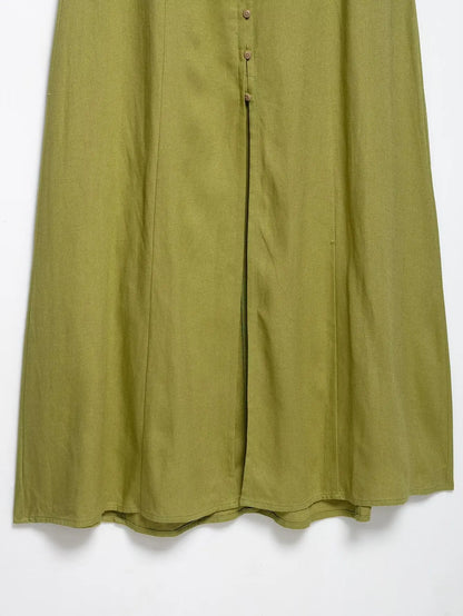 2025 Summer Elegant Dress Women Fashion Solid Square Collar Sleeveless Single Breasted Dress Ladies Vacation Green Spilt Dresses