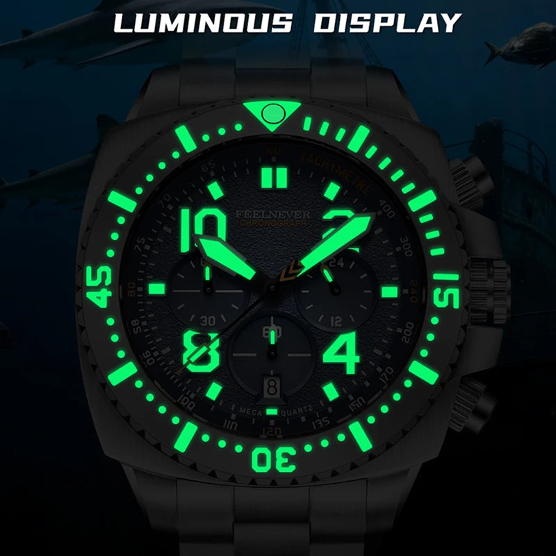 FEELNEVER New Diver Quartz Watch for Men 316L Stainless Steel Sapphire Big Dial Watch Men Outdoor 1000M Waterproof Men's Watches