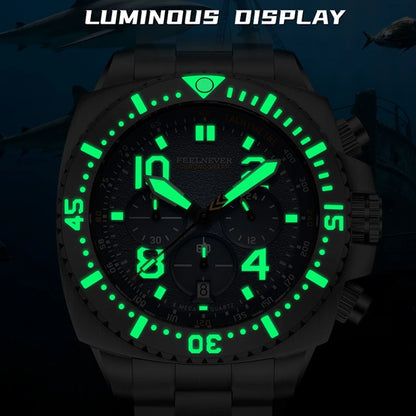 FEELNEVER New Diver Quartz Watch for Men 316L Stainless Steel Sapphire Big Dial Watch Men Outdoor 1000M Waterproof Men's Watches