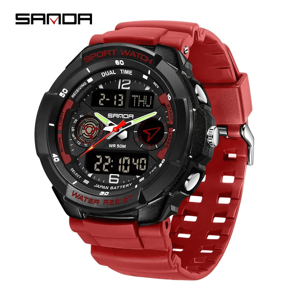 SANDA 6197 Top Class Men's Korean Student Electronic Watch Sports Multi functional Alarm Clock Waterproof Men's Watches 2024