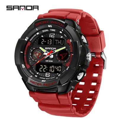 SANDA 6197 Top Class Men's Korean Student Electronic Watch Sports Multi functional Alarm Clock Waterproof Men's Watches 2024