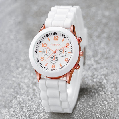 3/6PCS Women's Watches Casual Silicone Band Analog Quartz Watch Heart Pearls Jewelry Set(Without Box)