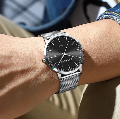 Watch for Men, Stainless Steel 40mm with Mesh Strap Mens Watches,Classic Ultra Slim 7mm Men's Wrist Watches Automatic Minimalist