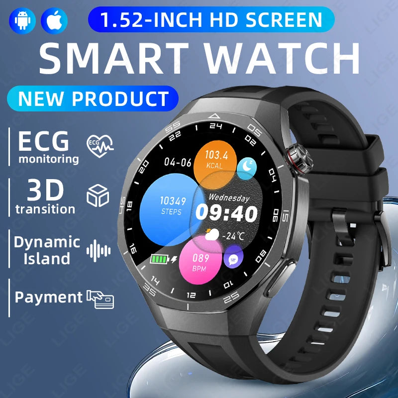 LIGE New ECG Men's Smart Watch HD Screen Heart Rate Health Smart Watches Bluetooth Call Smartwatch For Men Women Holiday Gifts