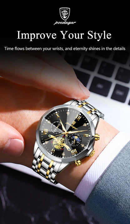 POEDAGAR Luxury Men Clock Waterproof Luminous Chronograph Sport Man Wristwatch Stainless Steel Fahion Quartz Men's Watches Reloj