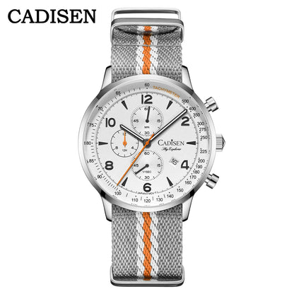 CADISEN Men's Watches Luxury Quartz Watch For Men Japan MIYOTA 0S10 Movt Canvas Strap Chronograph Waterproof Men's Wristwatch
