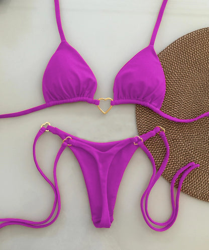 2024 New Sexy Low Waisted Bikini Set Swimsuit Female Swimwear Women Solid Red Strappy Beachwear Bathing Suits Brazilian biquini
