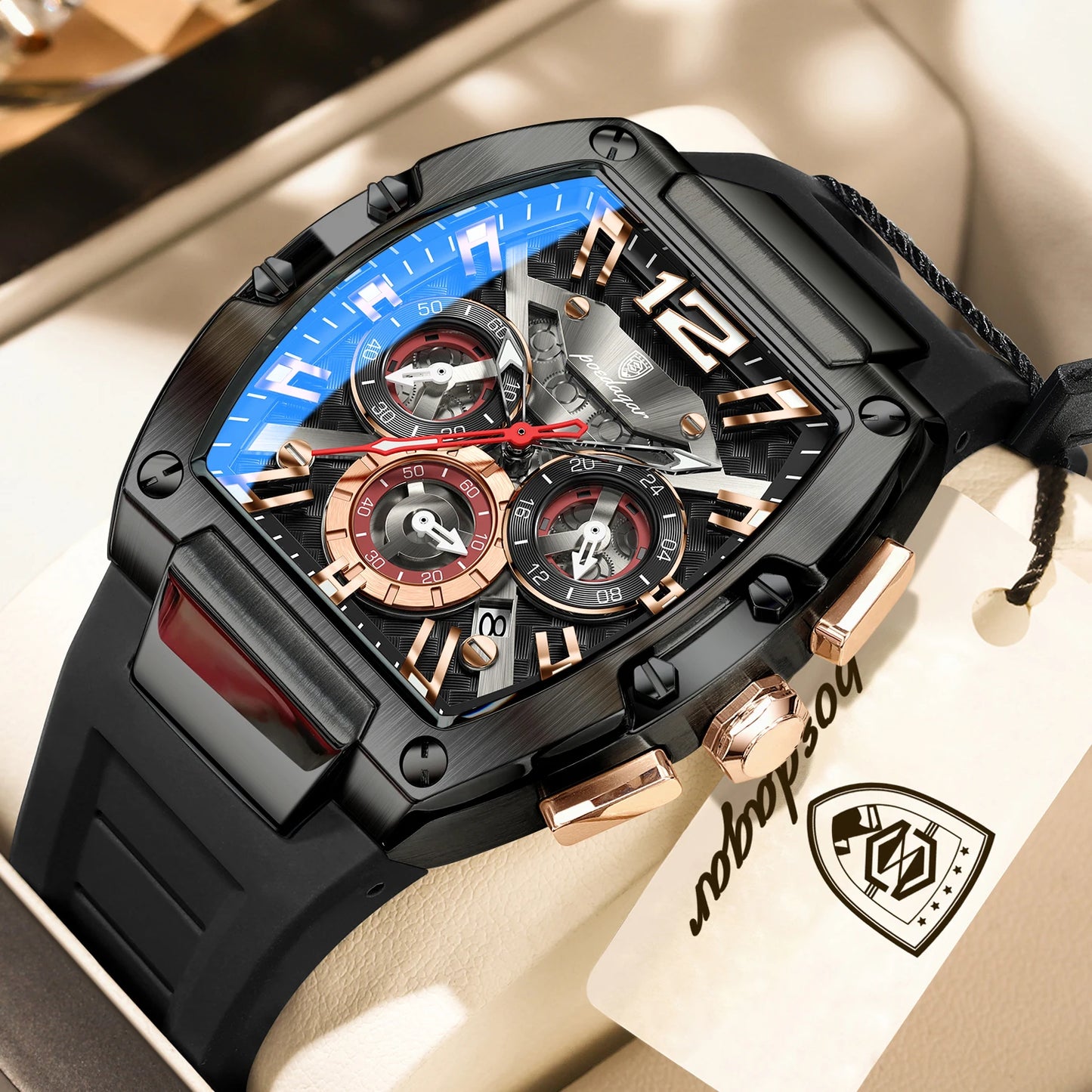 POEDAGAR Fashion Military Men's Watches Luminous Waterproof Date Sports Male Clock Chronograph Silicone Quartz Luxury Wristwatch