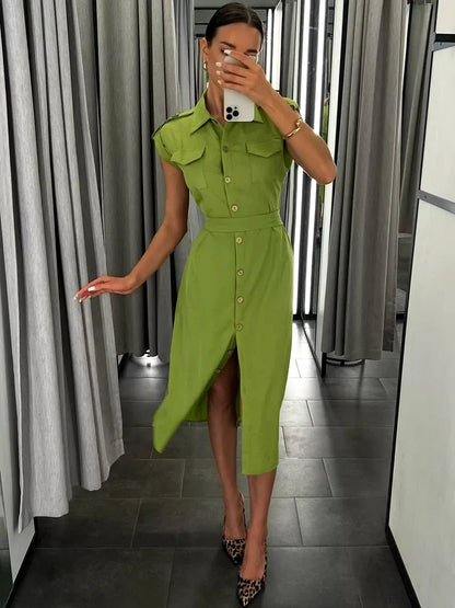 Women's Long Summer Dress Vintage A-line Casual Light Midi Dress Short Sleeve  Elegant Blue Green Dress for Women 2025