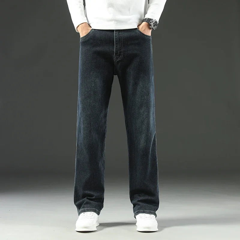 2026 New Spring and Autumn Men's Jeans, Loose, Comfortable, Straight, Business Casual, Versatile Wide-leg Business Trousers