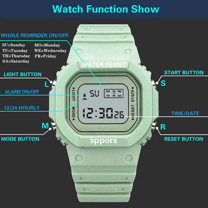 YIKAZE Sports Watch Boys Girls Student LED Electronic Watch Colorful Men Women Square Digital Watches Waterproof Rubber Clock