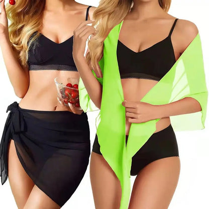 Women Short Sarongs Swimsuit Coverups Beach Bikini Wrap Sheer Short Skirt Chiffon Scarf Cover Ups for Swimwear