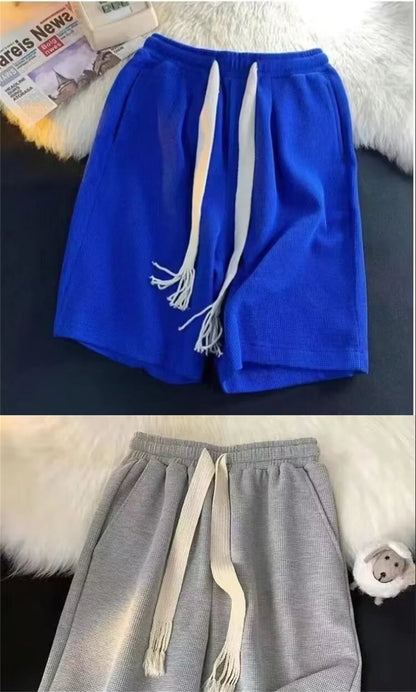 Solid Breathable Shorts Summer Men's Fashion Trendy Brand Lightweight Drawstring Basketball Sports Fitness Large Middle Pants