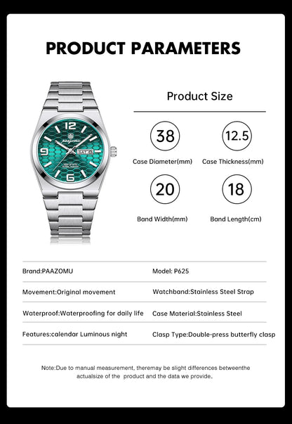PAAZOMU Casual Man Watch Fashion Exquisite Men Wristwatches Waterproof Luminous Date Stainless Steel Quartz Men's Watches Reloj