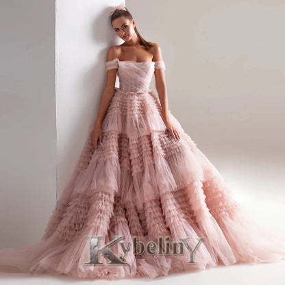 Kybeliny Luxury Rhinestones Graduation Dresses Mermaid Pleat Tulle Off the Shoulder Vestidos de Graduacion Customization