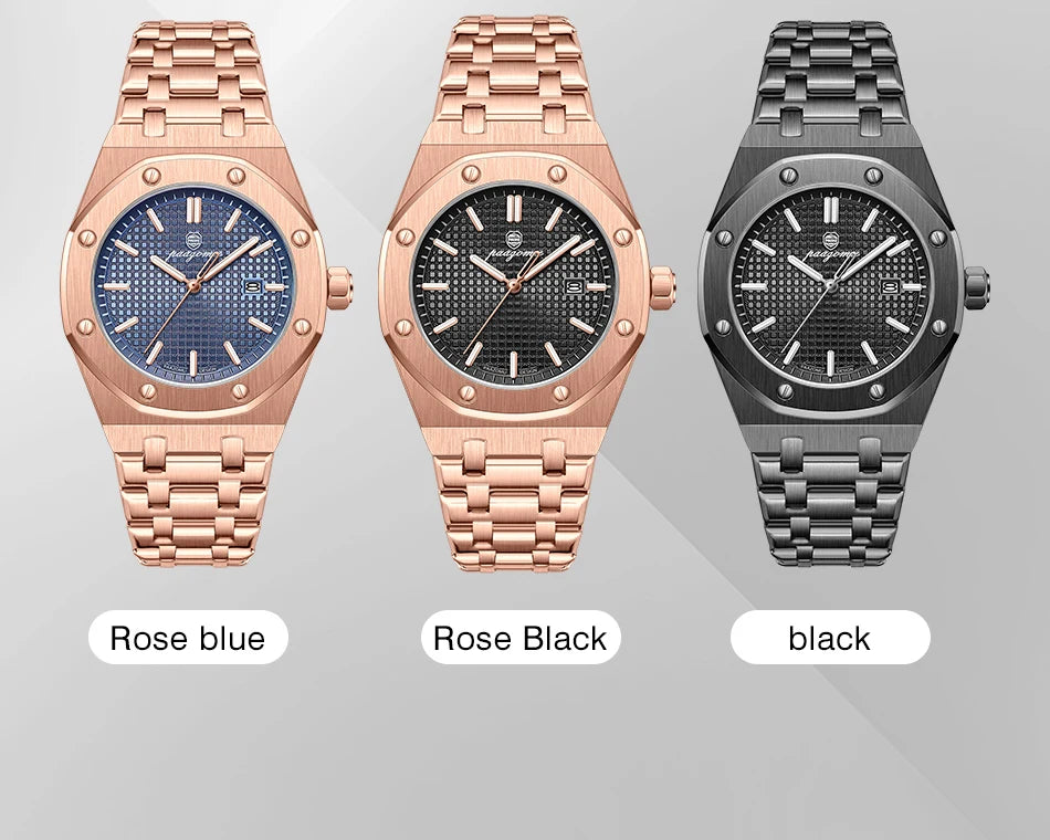 PAAZOMU Luxury Watches For Men Stainless Steel Waterproof Luminous Man Watch Date Week Fashion Casual Men's Quartz Watch Reloj