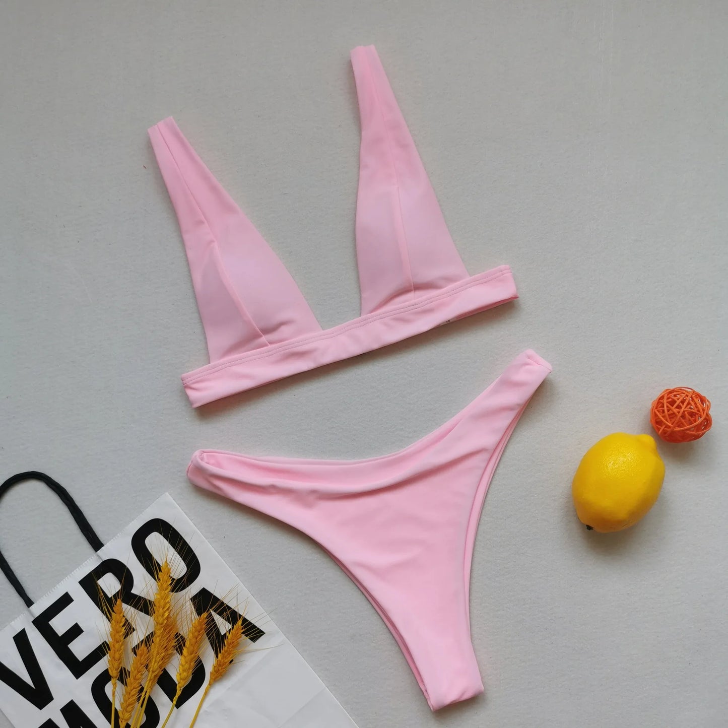 2023 New Sexy Solid Bikini Women V-neck Swimwear Two Pieces Swimsuit Female Low Waist Bikini Set Brazilian Bathing Suit Bathers