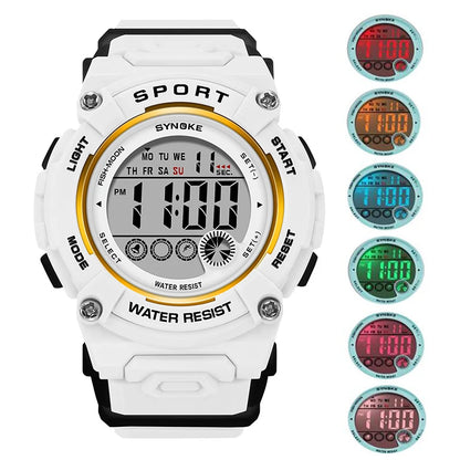Synoke Shockproof Digital Sport's Watches Fashion PU Strap 50M Waterproof Colorful Light Led Chronograph Women's Wristwatch
