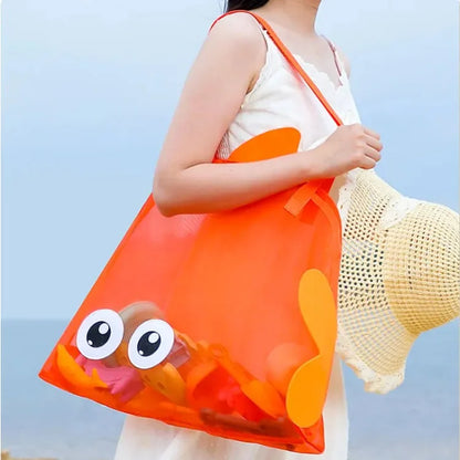 Cute Large Capacity Storage Bag Portable Foldable Mesh  Sand Digging Toy Organizer Pouch for Beach Travel Outdoor Sports
