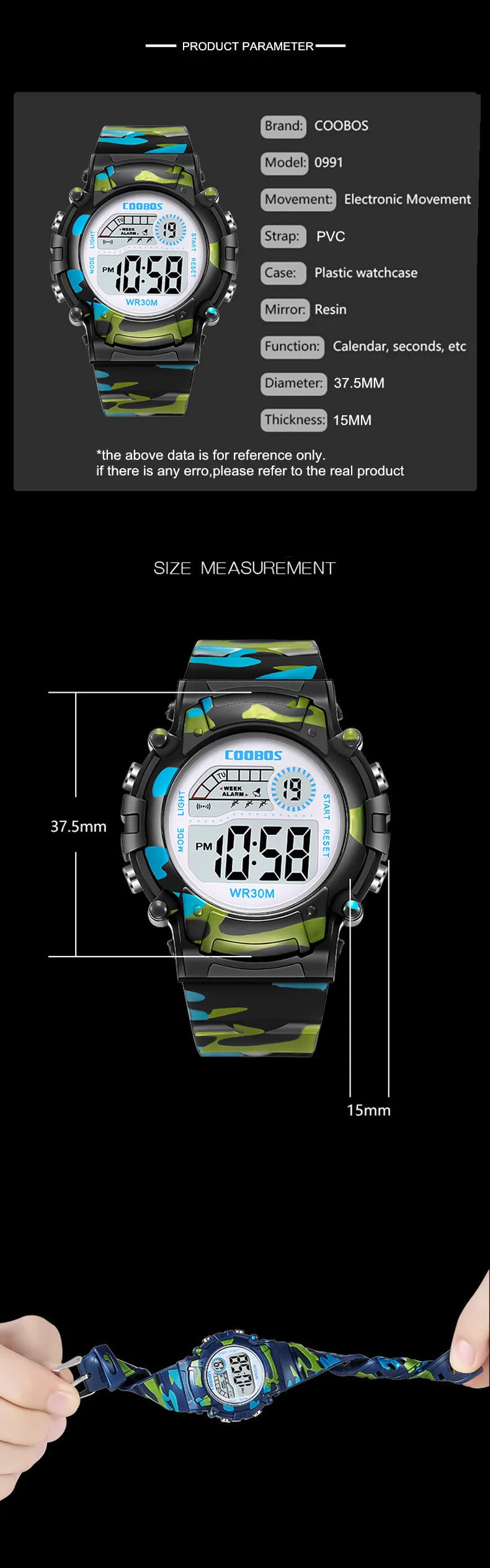 COOBOS Kids Watch Camouflage Sports Electronic Digital Watch Waterproof Multi-function LED Watch For Boys Girls Children Watch