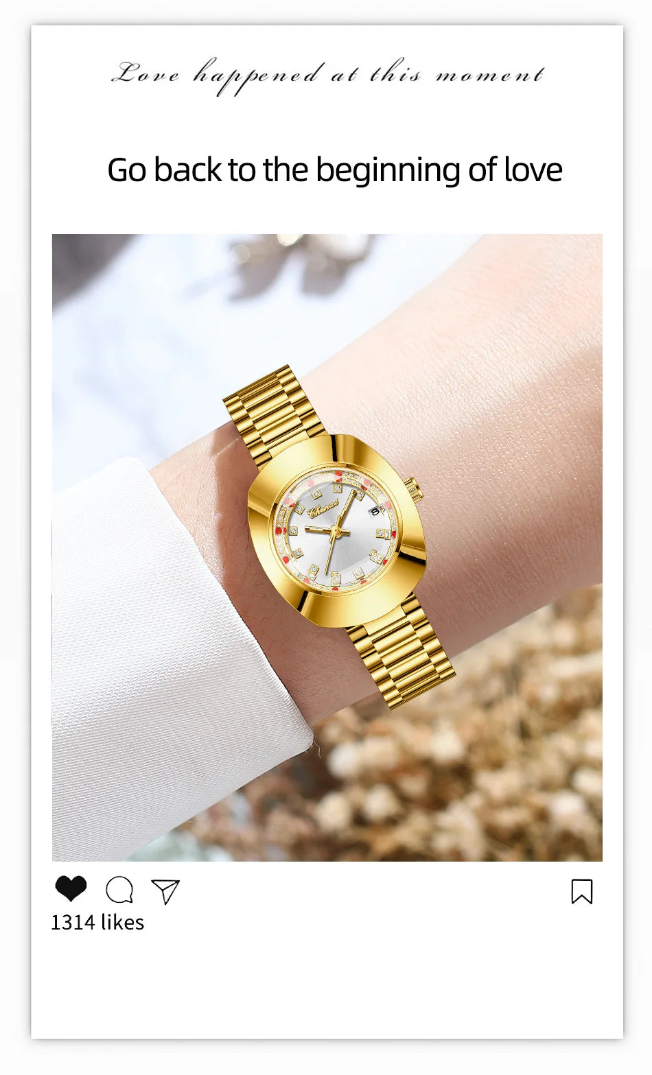 CHENXI Couple's Matching Quartz Watches Gold-Tone High-Fashion Diamond-Studded Waterproof Steel Bracelet Timepieces