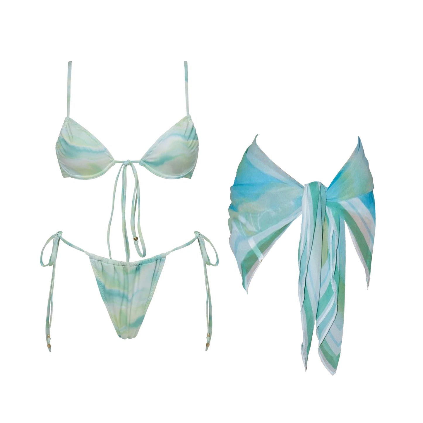 Bikini Swimsuit with Cover Up Brazilan Bikini Set Swimwear for Women Sexy Gradient Halter Bathing Suit Summer Female