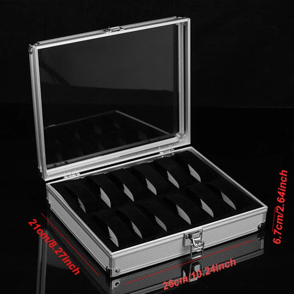 VANSIHO  Aluminum Watches 6/10/12 Grids Suitcase With Glass Window Watch Storage Aluminum Case  Watch Box Organizer For Men