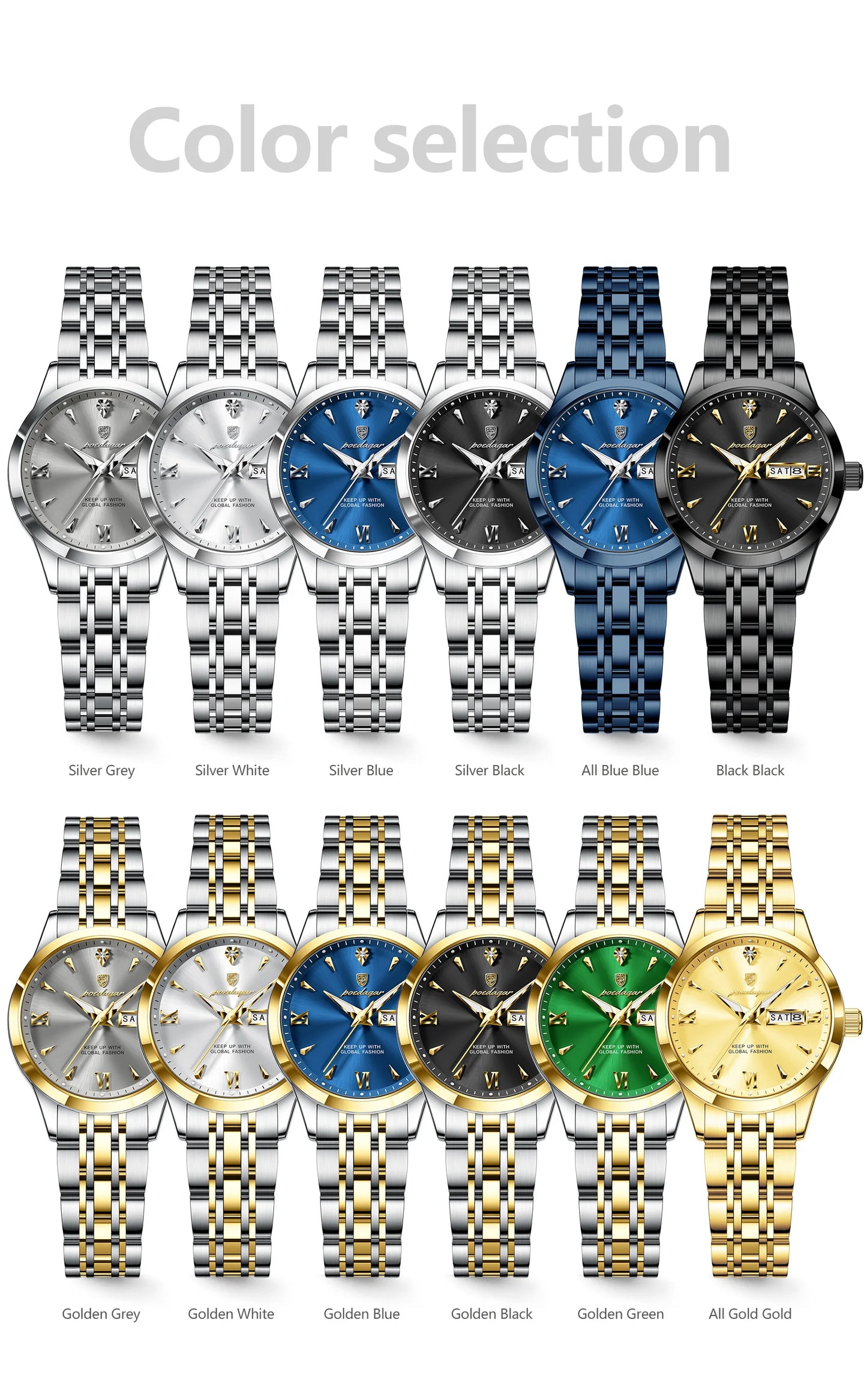 POEDAGAR Elegant Woman Watch Waterproof Luminous Date Week Ladies Wristwatch Stainless Steel Quartz Fashion Women's Watches Gift