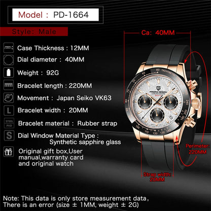 PAGANI DESIGN 2026 New Men Watches Luxury Quartz Watch For Men 100M Waterproof Sports Chronograph Wristwatch for Men gift