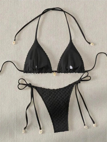 Sexy Bikini Set Shell Designer Swimsuit 2025 White Black Push Up Micro Bikinis Summer Bathing Suit Tie Side Triangle Swimwear