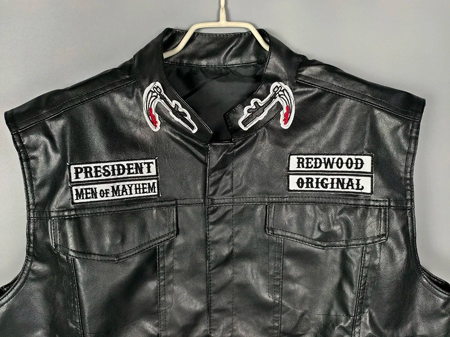 Men Motorcycle Spring Jackets SOA Punk Black Motorbike Gilet Sons of Anarchy Leather Moto Jacket Vest