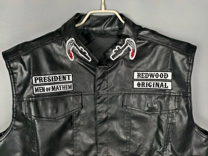Men Motorcycle Spring Jackets SOA Punk Black Motorbike Gilet Sons of Anarchy Leather Moto Jacket Vest