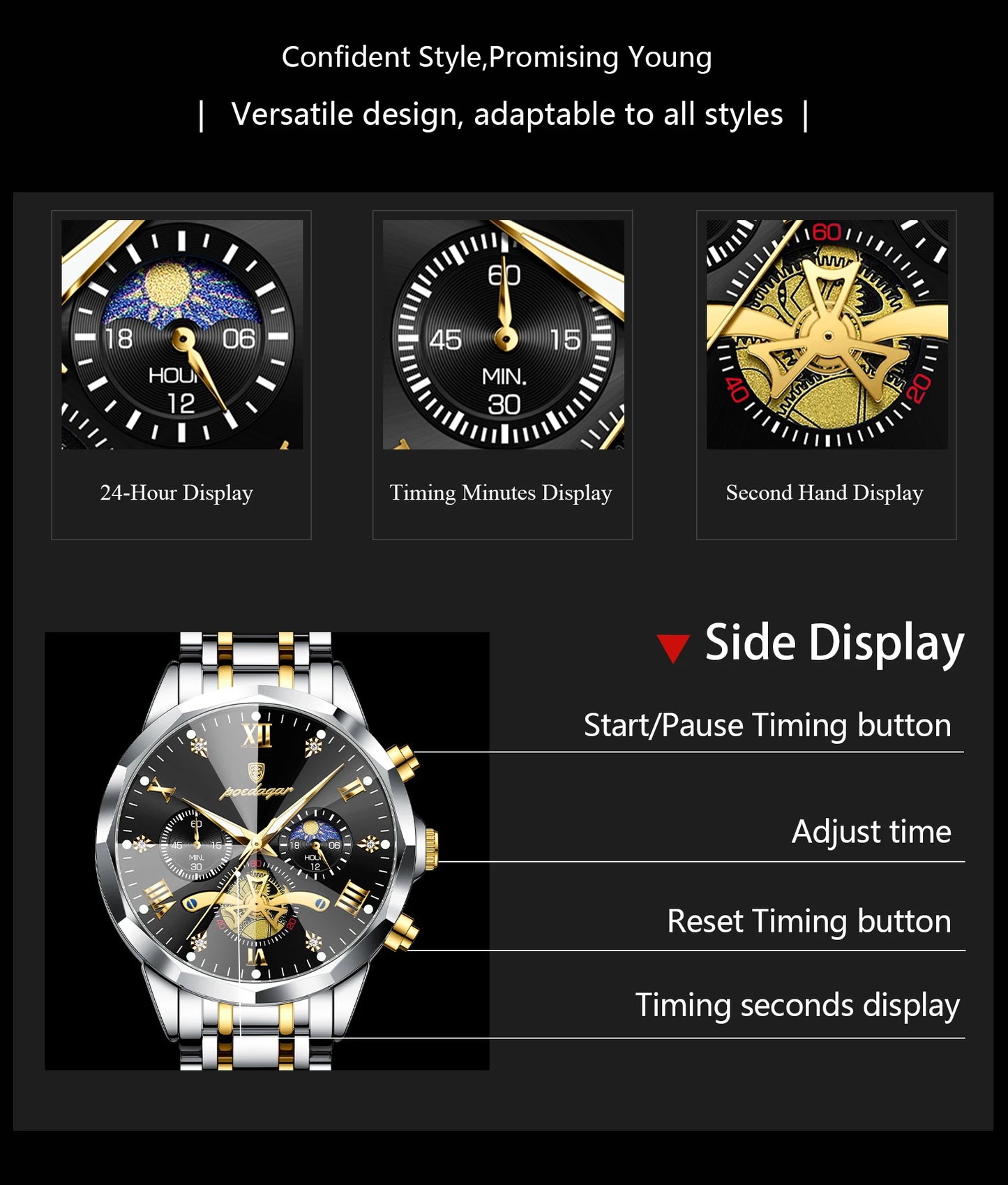 POEDAGAR Luxury Men Clock Waterproof Luminous Chronograph Sport Man Wristwatch Stainless Steel Fahion Quartz Men's Watches Reloj