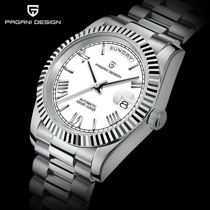 PAGANI DESIGN Watches Pure White Dial Mechanical Watch For Men 2025 New Luxury Sapphire Crystal Automatic Stainless Steel Clock