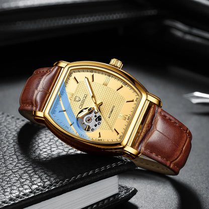 Automatic Mechanical Skeleton Man Watch Fashion Luxury CHENXI Watches For Men Business Leather Waterproof Tonneau Wristwatch