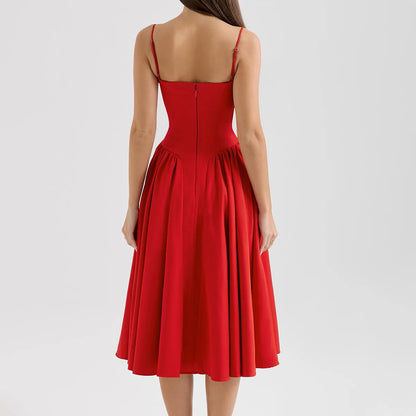 Suninheart Spaghetti Strap Summer Party Dresses 2025 New Arrivals Fit and Flare Elegant Midi Dress Red Night Date Dress