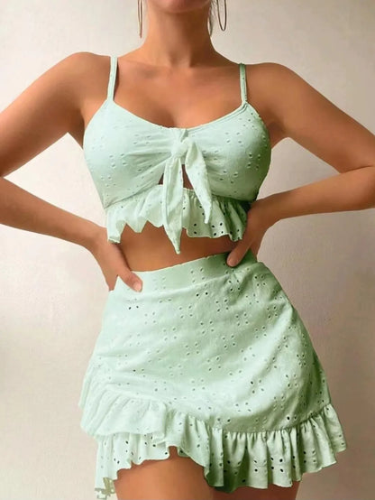 Sexy White Ruffle Bikini 2024 Women Three Pieces Swimsuit Brazilian Swimwear Female Beachwear Thong Bathing Suit Mini Biquini