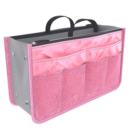 Women Cosmetic Organizer Bag Nylon Travel Insert Organizer Handbag Foldable Large Capacity Insert Bag Liner Makeup Tote
