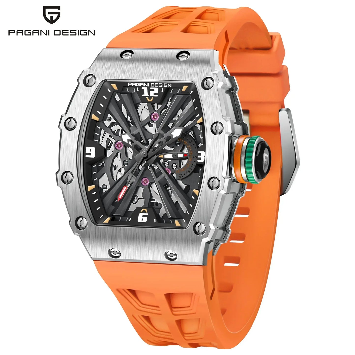 PAGANI DESIGN  Luxury Mens Quartz Watches Barrel Shape Waterproof Wrist Watch For Men VH65 Silicone Luminous Sapphire Mirror