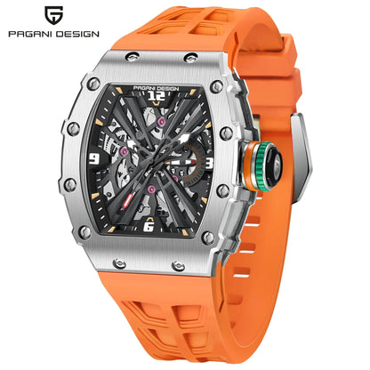 PAGANI DESIGN  Luxury Mens Quartz Watches Barrel Shape Waterproof Wrist Watch For Men VH65 Silicone Luminous Sapphire Mirror