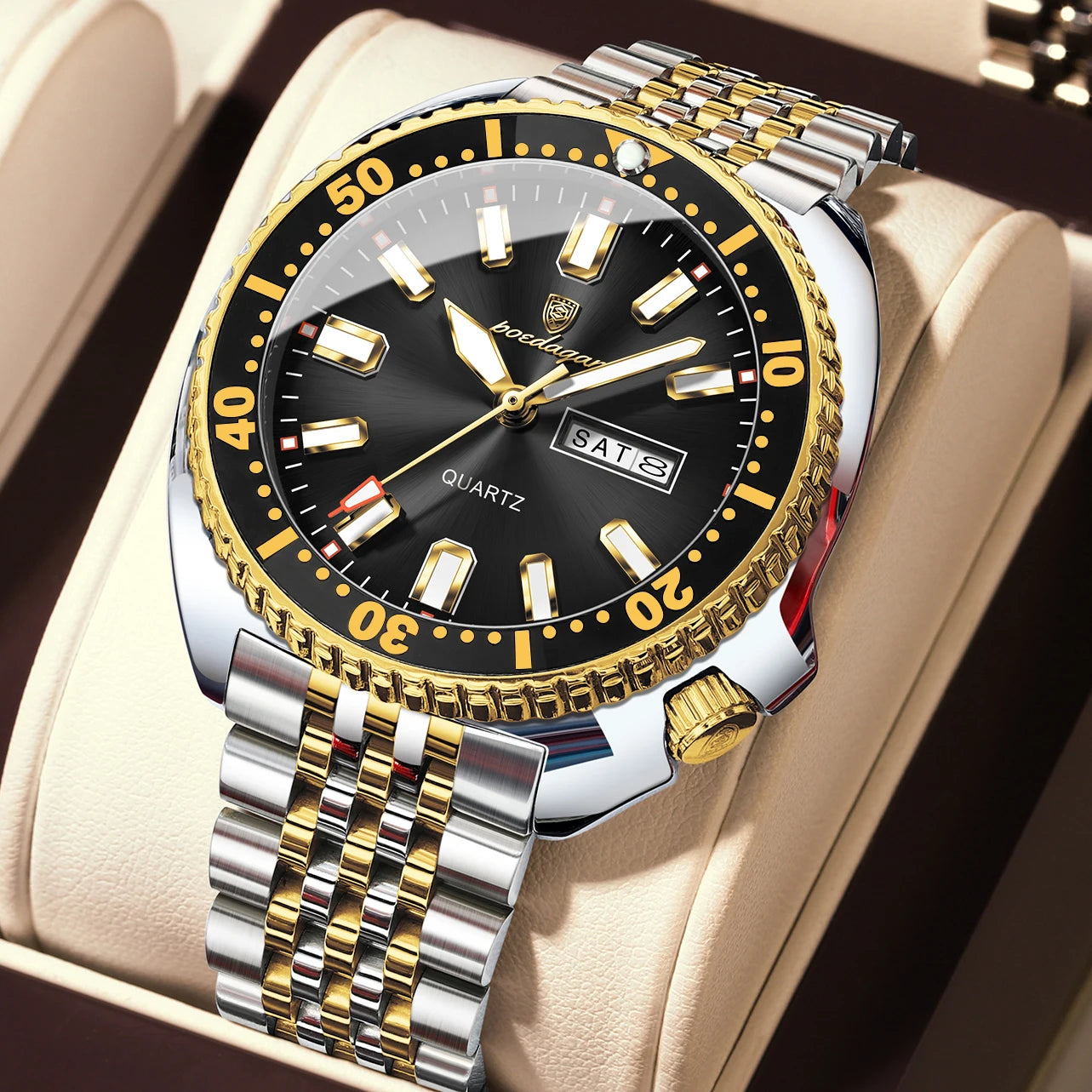 POEDAGAR Luxury Brand Men Clock Date Week Fashion Quartz Male Wristwatch Luminous Waterproof Stainless Steel Men's Watches Reloj