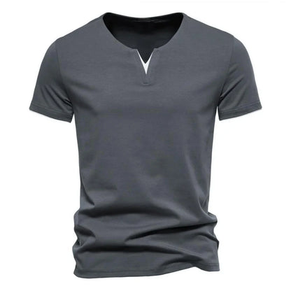 Men's T-shirts Summer Henley V-neck Short Sleeve Casual Solid Color Slim Fit T-shirt Breathable Basic Loose Fitness Sports Top