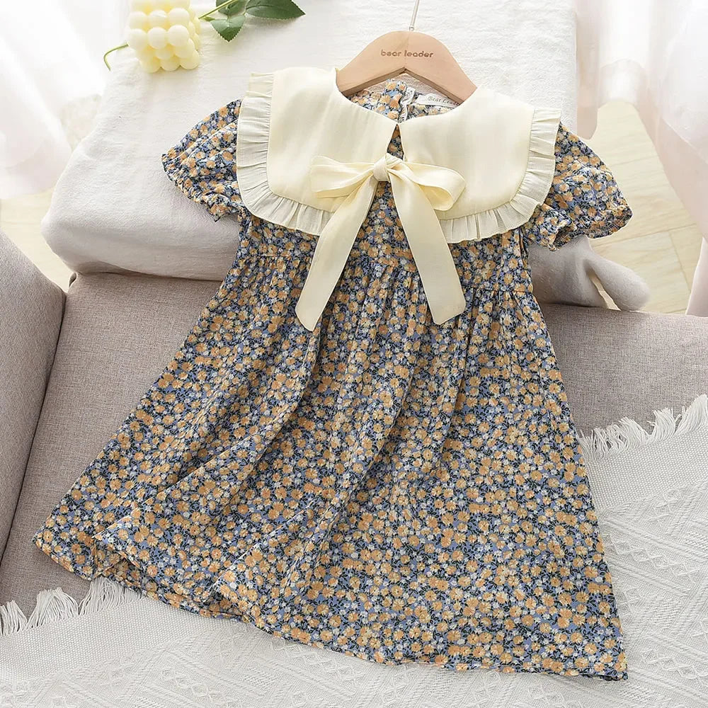 Bear Leader Rose Pink Plaid Bow Dress Elegant Lolita Child Big Girls Midi Dress Children Dresses Teens Party Princess Sundress