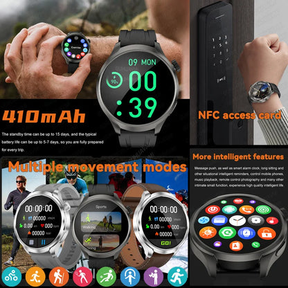 New 1.85"AMOLED NFC GPS Smart Watches For man IP68 Waterproof Blood Pressure Body Temperature Sport Fitness tracker Smart Watch