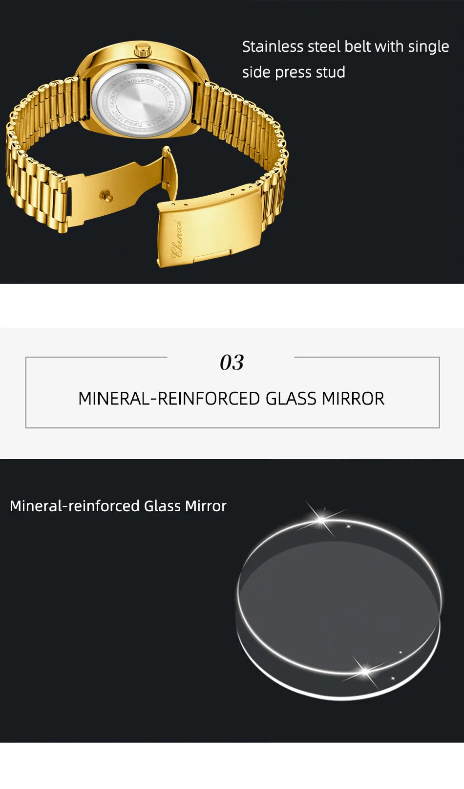 CHENXI Couple's Matching Quartz Watches Gold-Tone High-Fashion Diamond-Studded Waterproof Steel Bracelet Timepieces